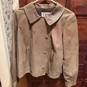 Vintage Chloé Chèvre Leather Jacket – Taupe Button Front – Designer Vintage